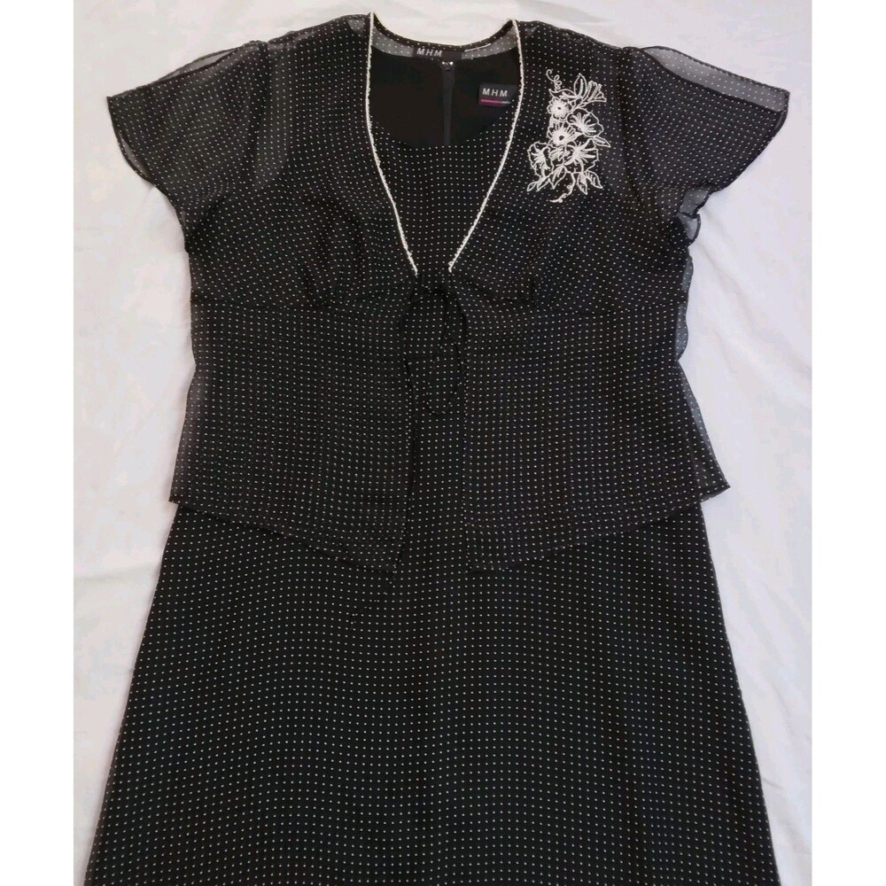 VTG 90s Melissa Harper MHM Black White Polka Dot Retro 2 Piece Maxi Dress 14 - Picture 2 of 16